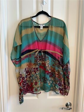 Rhona Sutton Multicolored Beaded and Sequin Poncho Swim Coverup